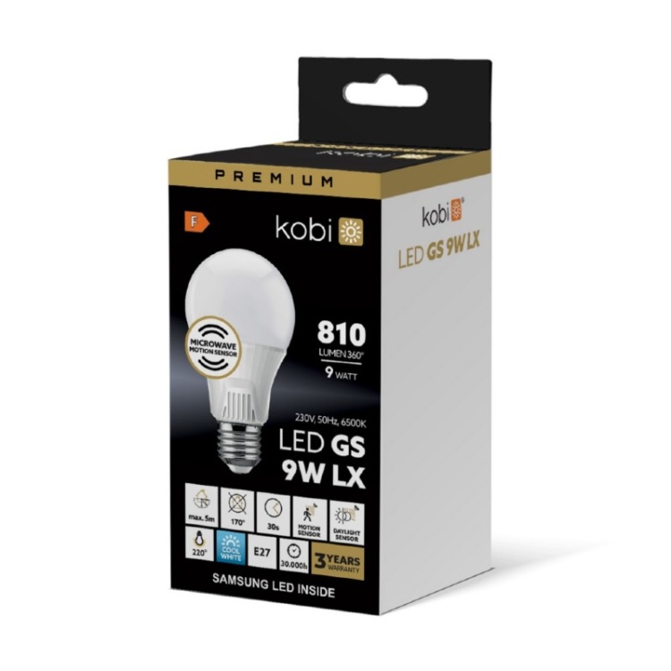 Żarówka z czujnikiem ruchu LED GS 9W E27 6500K LX Kobi Premium opakowanie