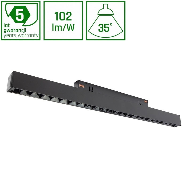Oprawa LED SYSTEM SHIFT GRID L 22W 3000K 2250lm CRI90 35° na szynoprzewód 48V czarna Spectrum