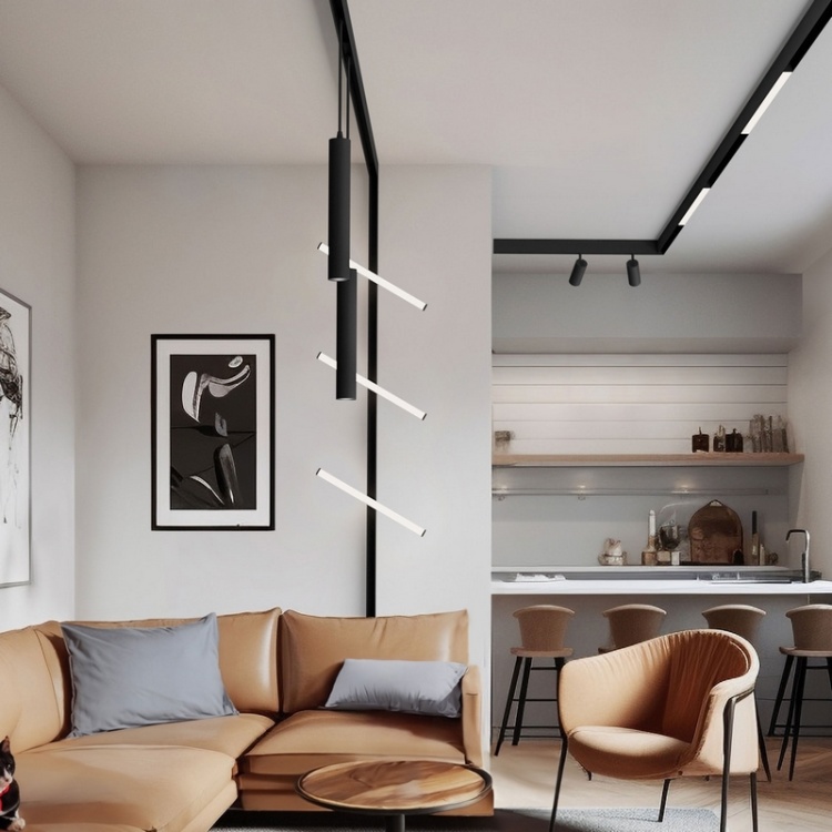 Oprawa zwis LED SYSTEM SHIFT HANGIT 12W 3000K 1130lm CRI90 25° na szynoprzewód 48V czarna Spectrum aranżacja