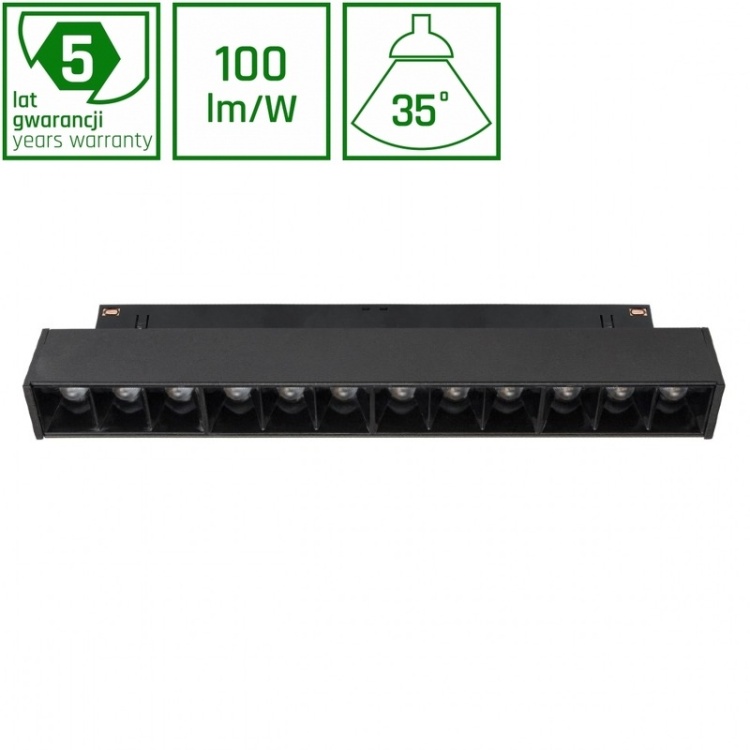 Oprawa LED SYSTEM SHIFT GRID S 12W 4000K 1200lm UGR<19 35° na szynoprzewód 48V czarna Spectrum
