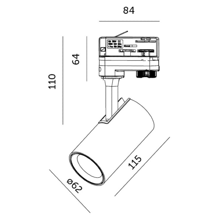 Reflektor szynowy 3-obwodowy NEXTRACK S-LINE 1xGU10 biały Kobi wymiary
