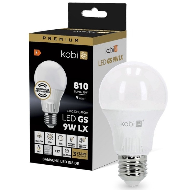 Żarówka z czujnikiem ruchu LED GS 9W E27 4000K LX Kobi Premium przód