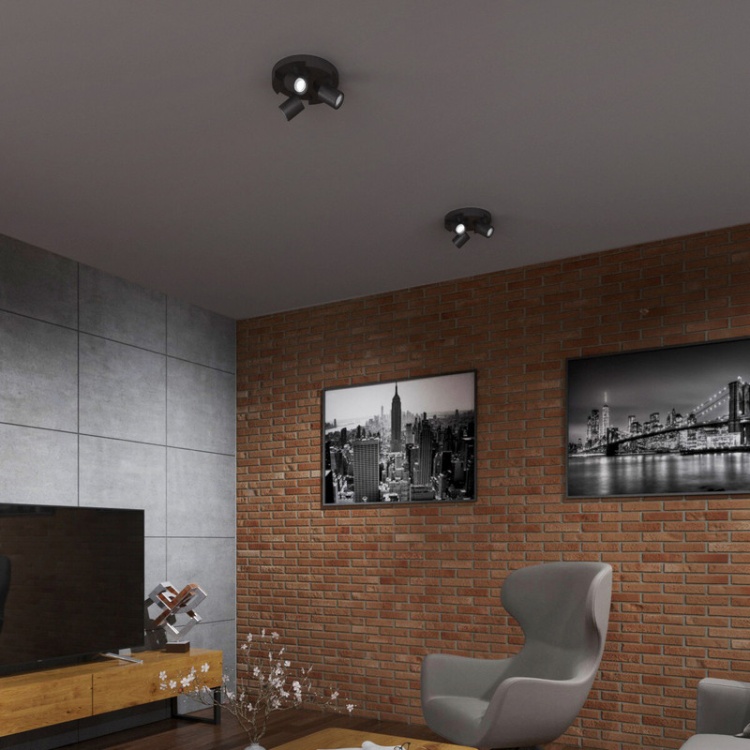 Oprawa ścienno- sufitowa 3 punktowa okrągła GU10 LAURIN EL-3O B czarna KANLUX 29127 zastosowanie