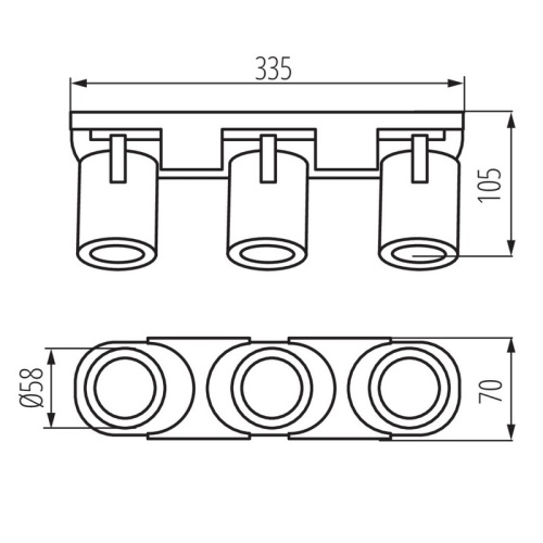 Oprawa ścienno-sufitowa 3 punktowa GU10 LAURIN EL-3I B czarna KANLUX 29125 wymiary