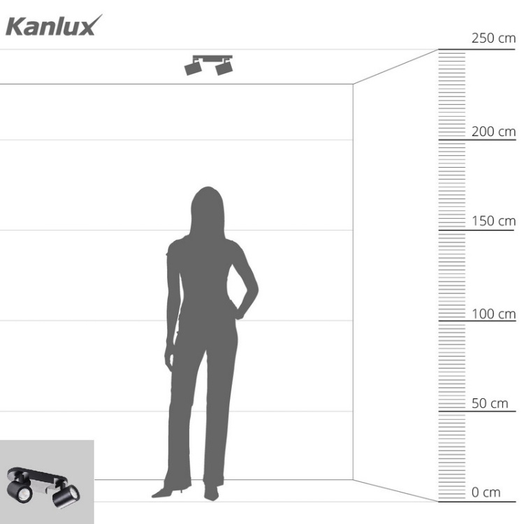 Oprawa ścienno- sufitowa 2 punktowa GU10 LAURIN EL-2I B czarna KANLUX 29123 porównanie