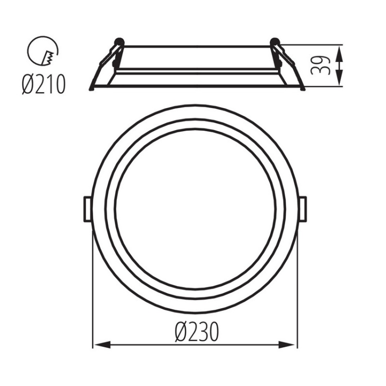 Oprawa downlight LED TIBERI CCT 29W 3260lm bez zasilacza 90° IP44/20 czarna Kanlux 26382 wymiary