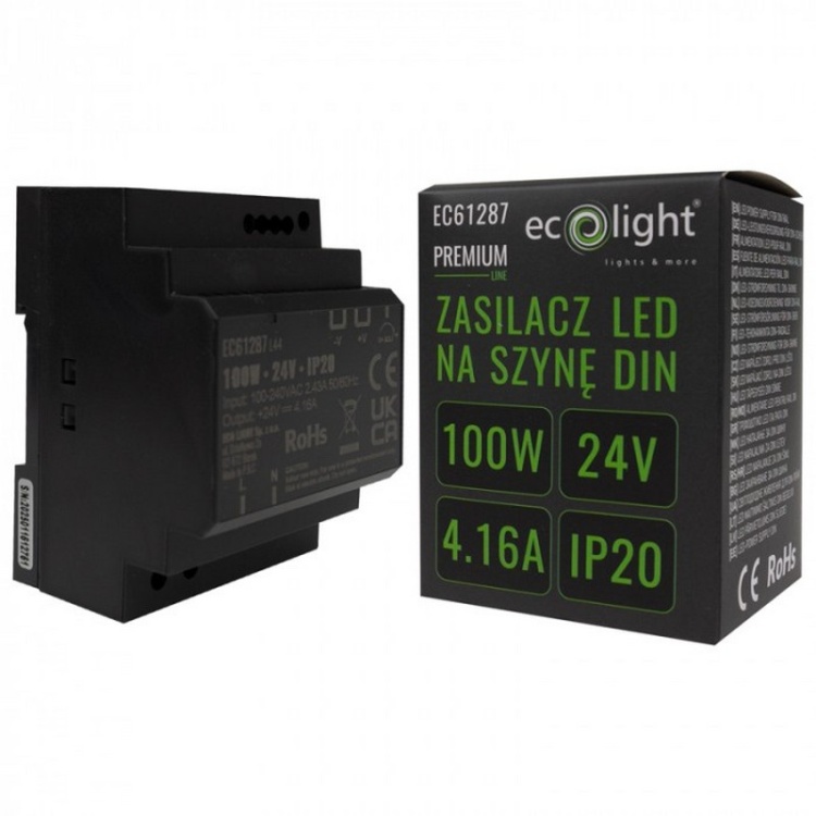 Zasilacz na szynę DIN PREMIUM 24V 100W Ecolight EC61287 z opakowaniem