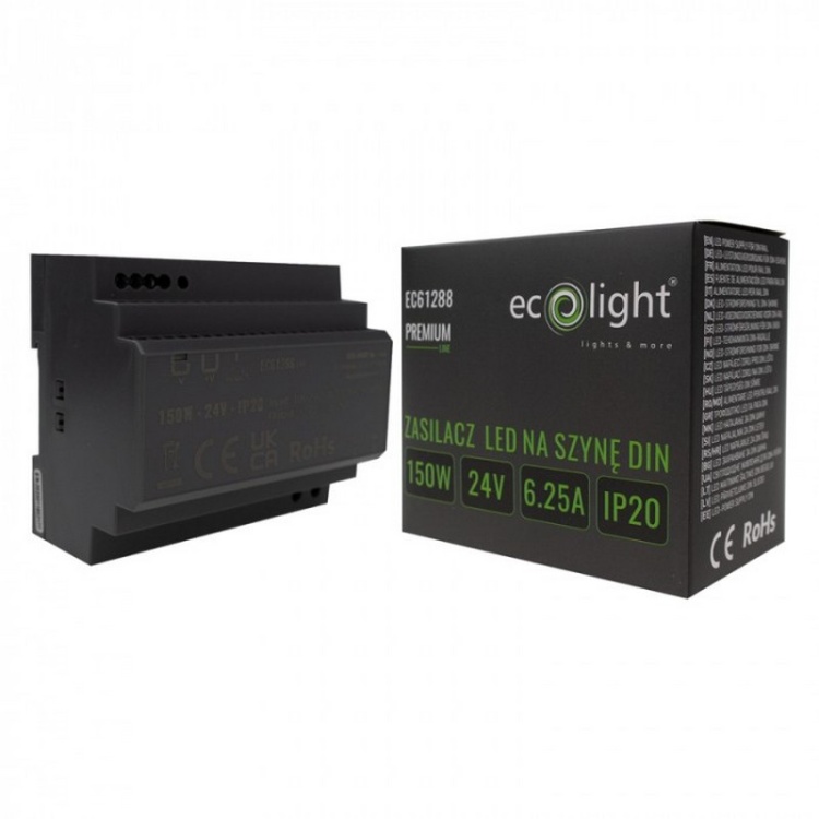 Zasilacz na szynę DIN PREMIUM 24V 150W Ecolight EC61288 z opakowaniem