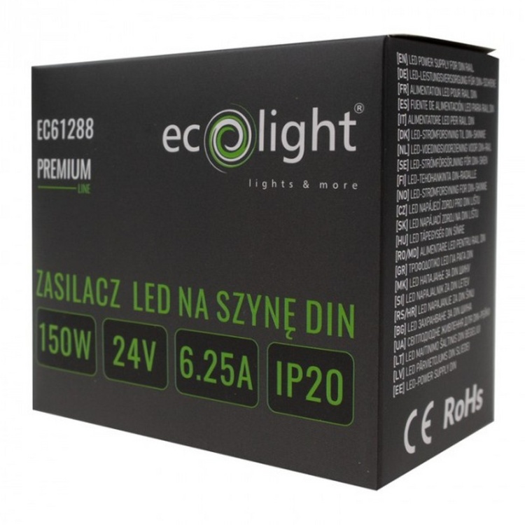 Zasilacz na szynę DIN PREMIUM 24V 150W Ecolight EC61288 opakowanie