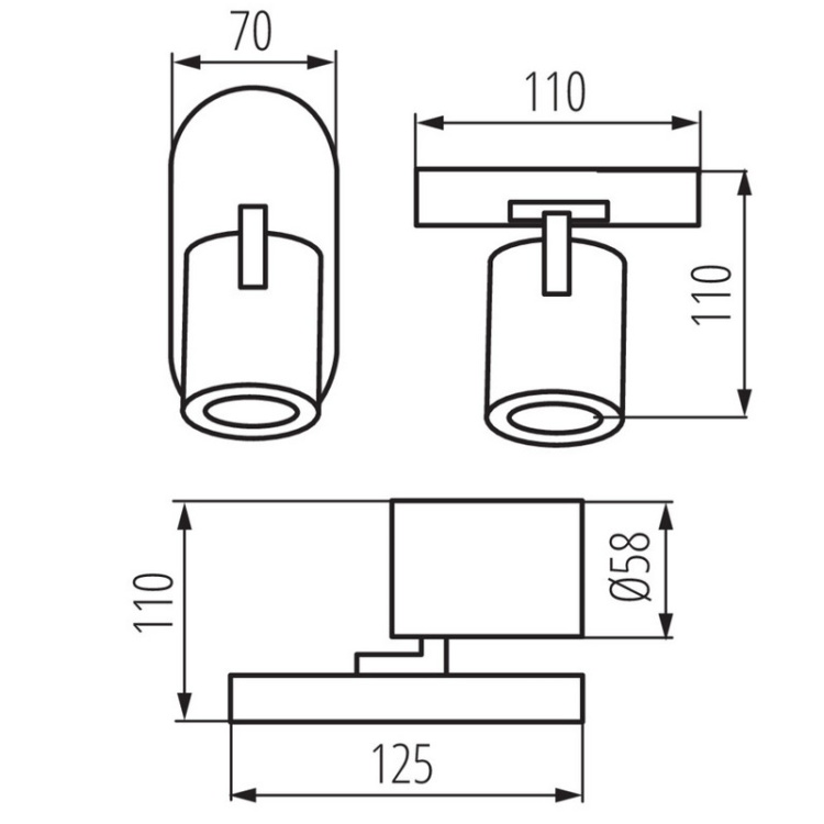 Oprawa ścienno- sufitowa 1 punktowa GU10 LAURIN EL-1O B czarna KANLUX 29121 wymiary