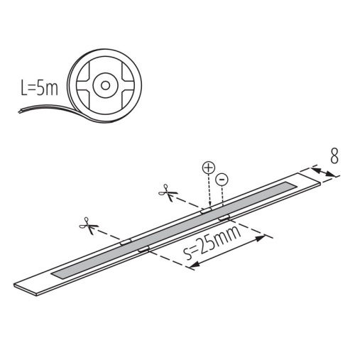 Taśma LED STRIP LCOB 12V 8W/1m biała zimna 6500K 5m 800lm/1m IP00 Kanlux 38909 wymiary