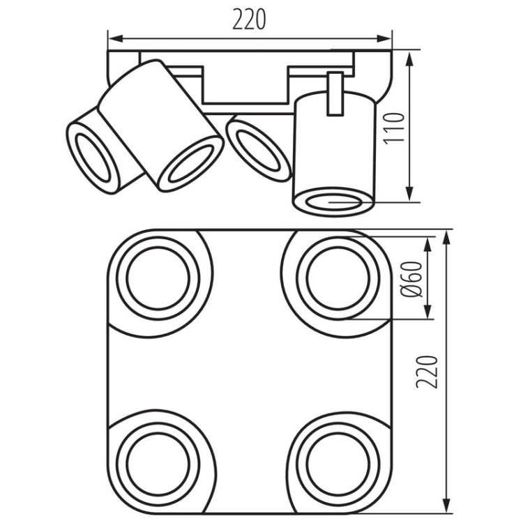 Oprawa ścienno- sufitowa 4 punktowa GU10 LAURIN EL-4O W biała KANLUX 29128 wymiary