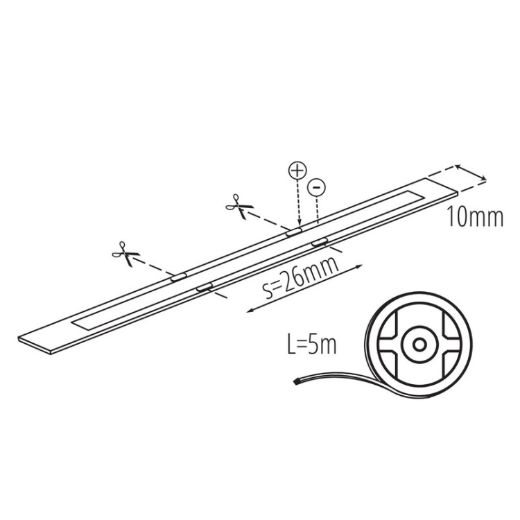 Taśma LED STRIP LCOB 12V 14W/1m CCT 2700-6500K 5m 1260lm/1m CRI90+ IP65 Kanlux 38912 wymiary