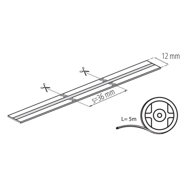 Taśma LED LCOB 24V 21W/1m RGBCCT 3000-6100K 5m 680lm/1m CRI90+ IP65 Kanlux 38916 wymiary