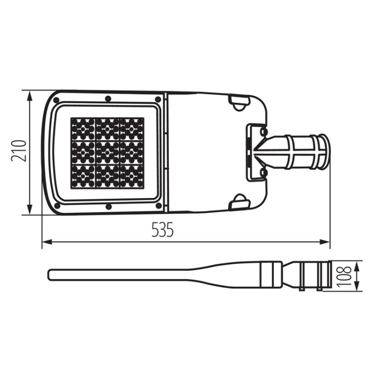Oprawa uliczna LED PRO-S S 35W 4000K 5560lm gniazdo Zhaga zasilacz DALI szara IP66 IK08 Kanlux 39294 wymiary