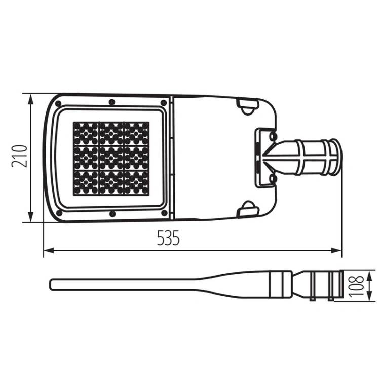 Oprawa uliczna LED PRO-S S 50W 4000K 7790lm gniazdo Zhaga zasilacz DALI szara IP66 IK08 Kanlux 39297 wymiary