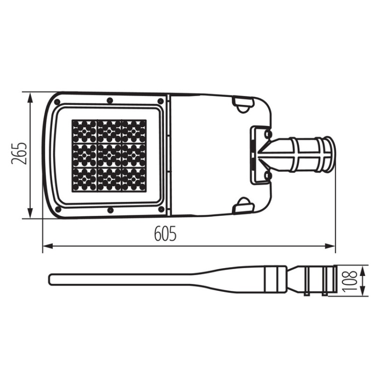 Oprawa uliczna LED PRO-S M 100W 4000K 15500lm szara IP66 IK08 Kanlux 39286 wymiary