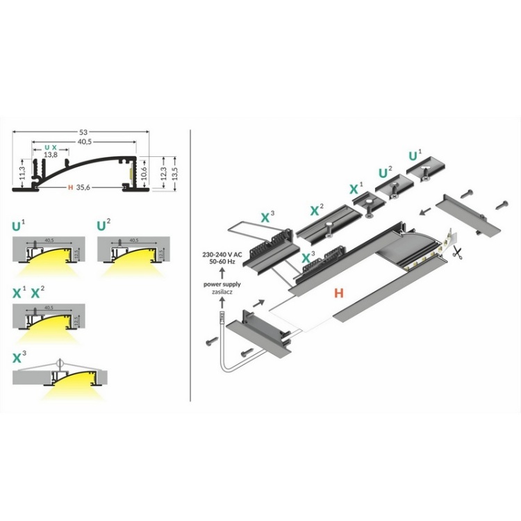 Zaślepki do profilu led FLAT8 srebrna - cena za komplet 2szt. Topmet schemat