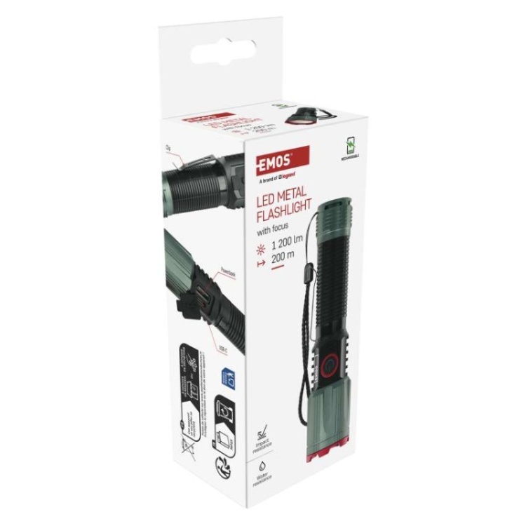 Latarka metalowa LED 1200 lm, 2200 mAh, ładowalna