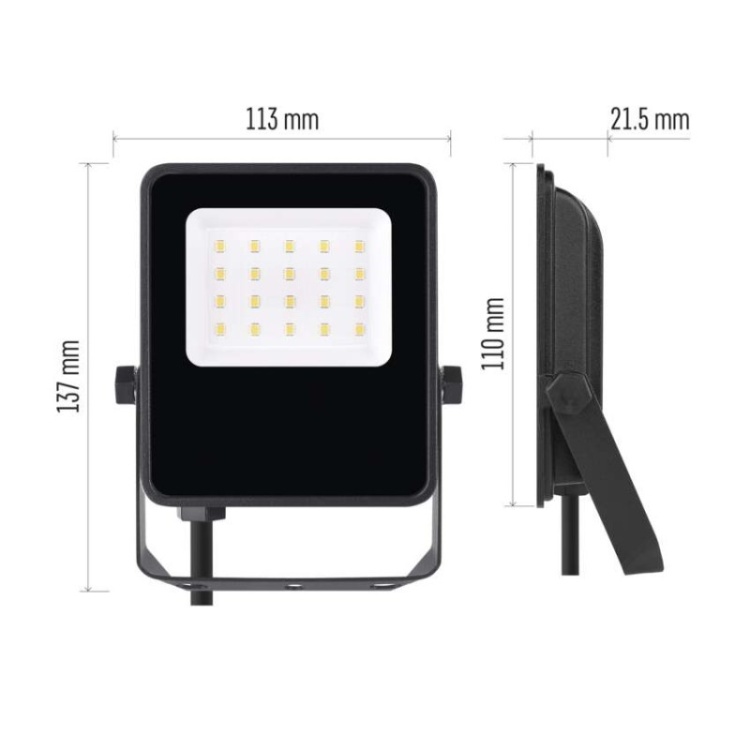 Naświetlacz LED VISIO 10W czarny neutralna biel wymiary