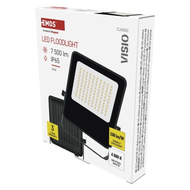 Naświetlacz LED VISIO 50 W czarny neutralna biel opakowanie