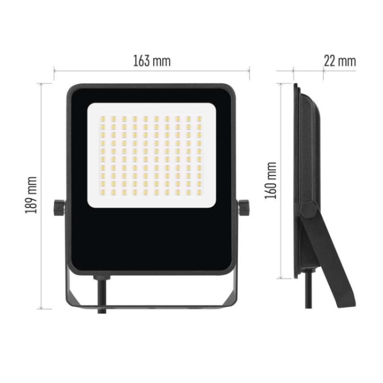 Naświetlacz LED VISIO 50 W czarny neutralna biel wymiary