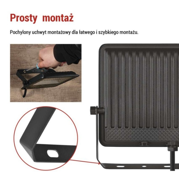 Naświetlacz LED VISIO 50 W czarny neutralna biel prosty montaż