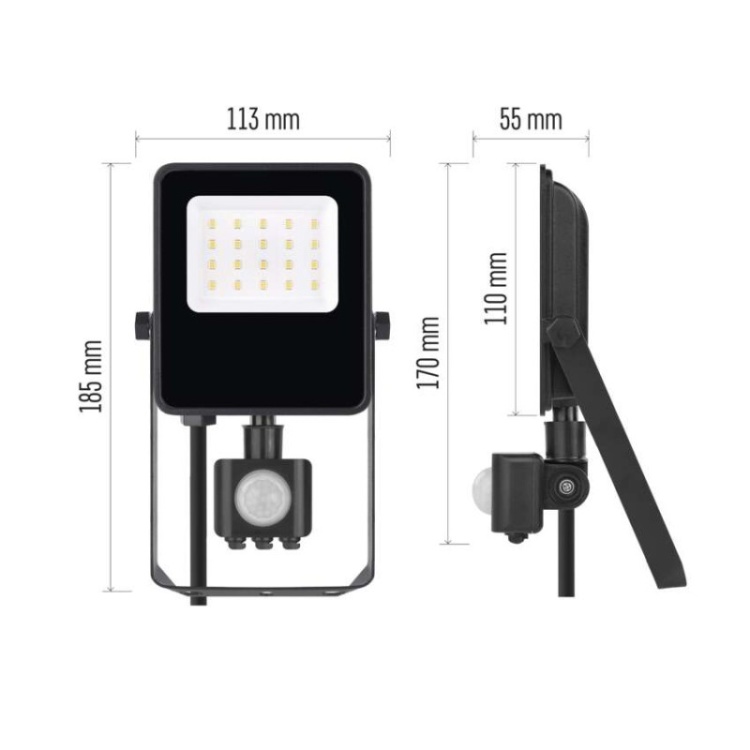 Naświetlacz LED VISIO z czujnikiem PIR 10W, neutralna biel wymiary