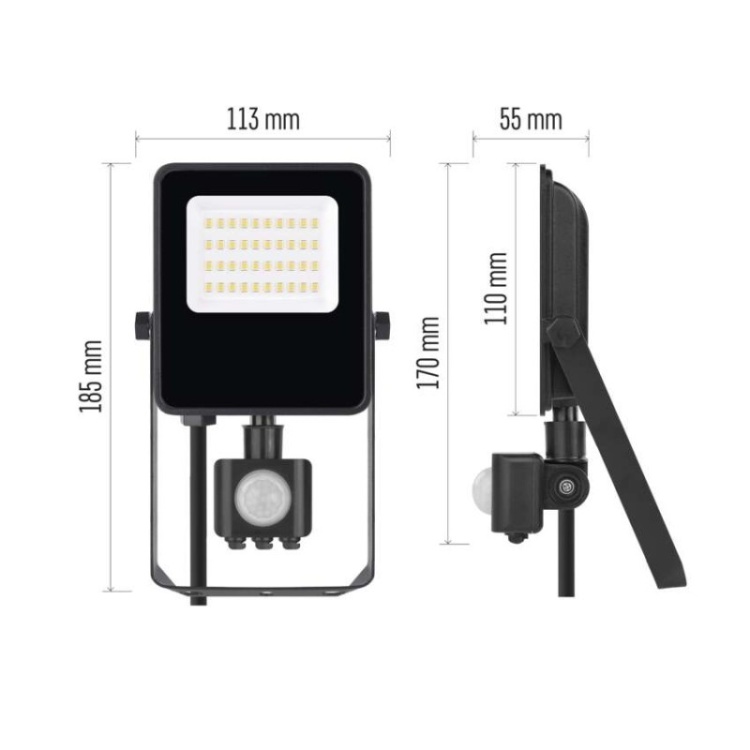 Naświetlacz LED VISIO z czujnikiem PIR 20W, neutralna biel wymiary