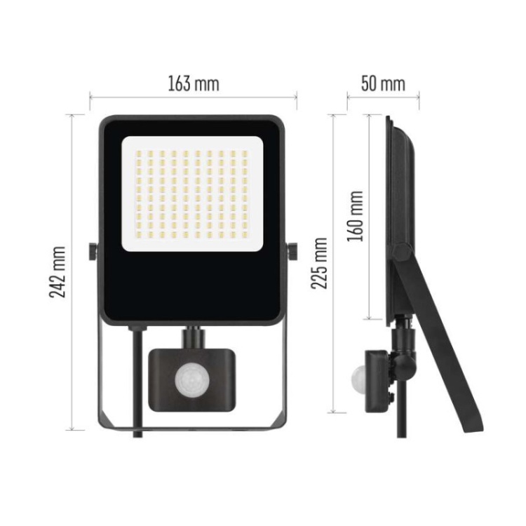 Naświetlacz LED VISIO z czujnikiem PIR 50 W, neutralna biel wymiary