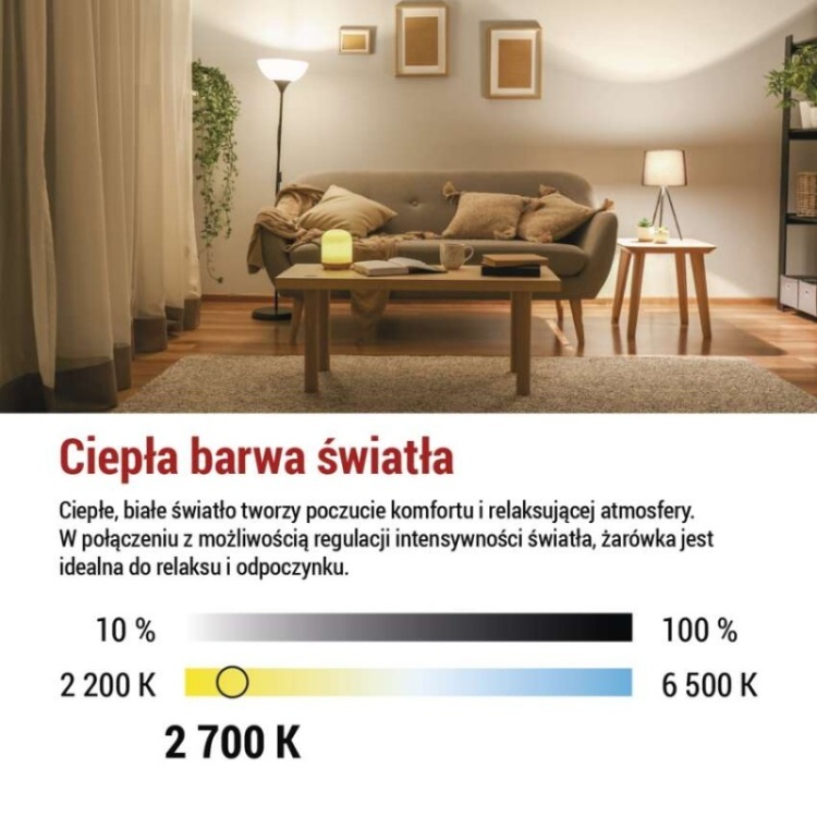 Żarówka E27 LED filament A60 7.5W=75W biała ciepła 2700K 1055lm ściemnialna EMOS informacje