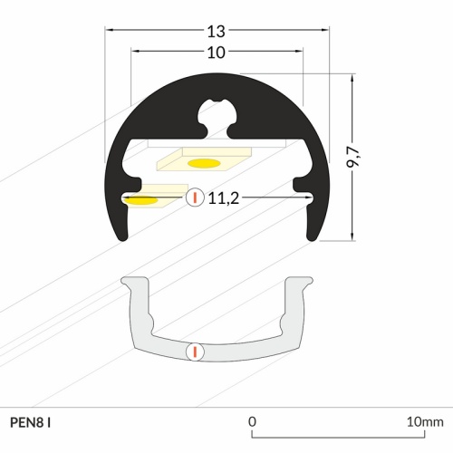 Profil LED PEN8 aluminium anodowane, klosz transparentny odcinki: 1m, 2m Topmet wymiary