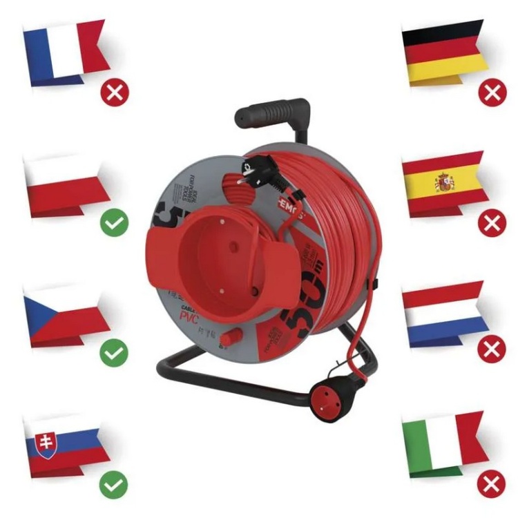 Przedłużacz zwijany P19150 1 gniazdo 3x1,5 50m EMOS uniwersalność gniazd