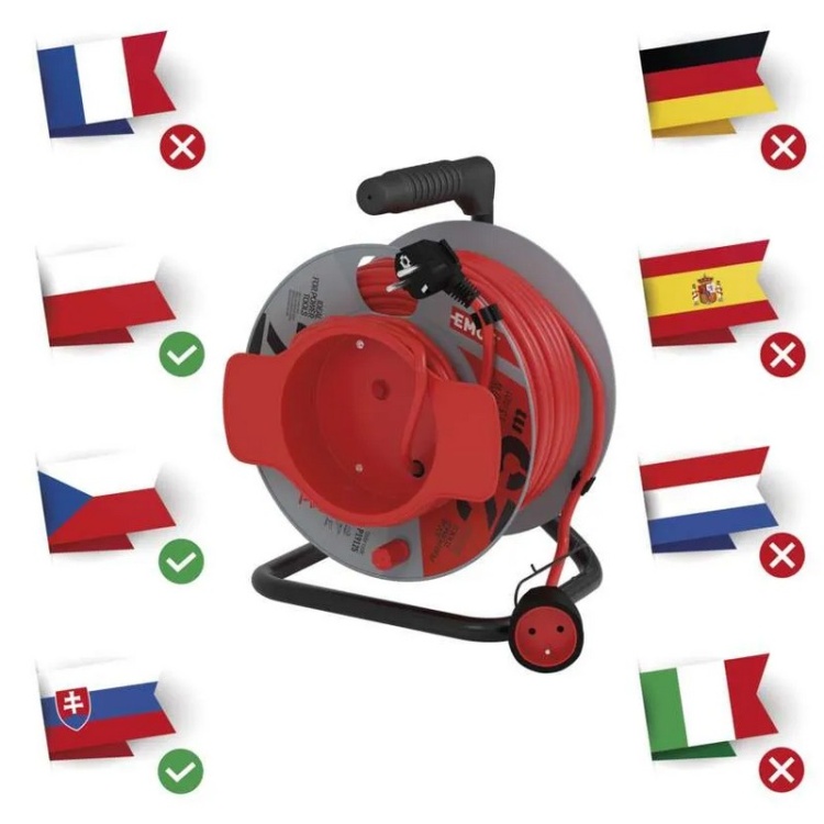 Przedłużacz zwijany P19125 1 gniazdo 3×1,5 mm² 25m EMOS uniwersalność gniazda