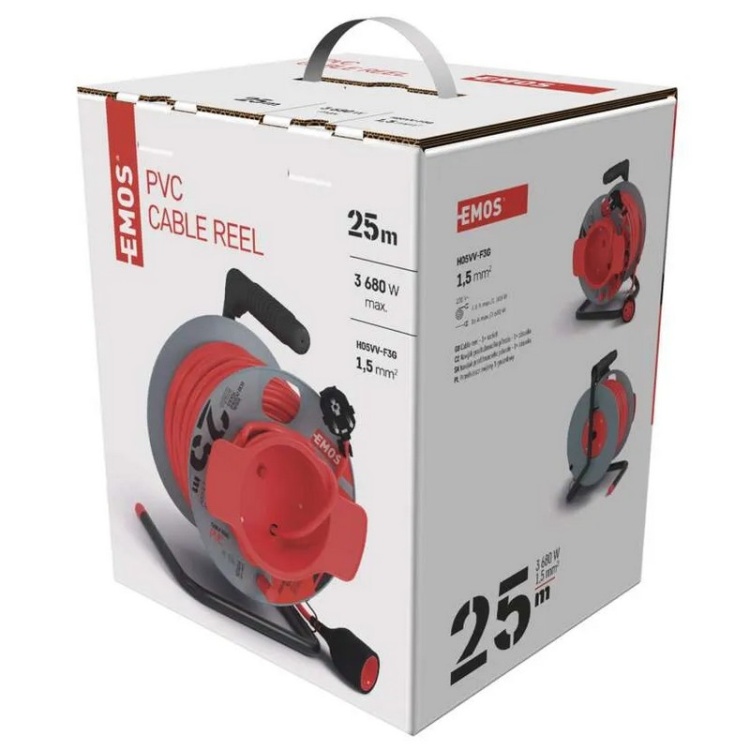 Przedłużacz zwijany P19125 1 gniazdo 3×1,5 mm² 25m EMOS opakowanie