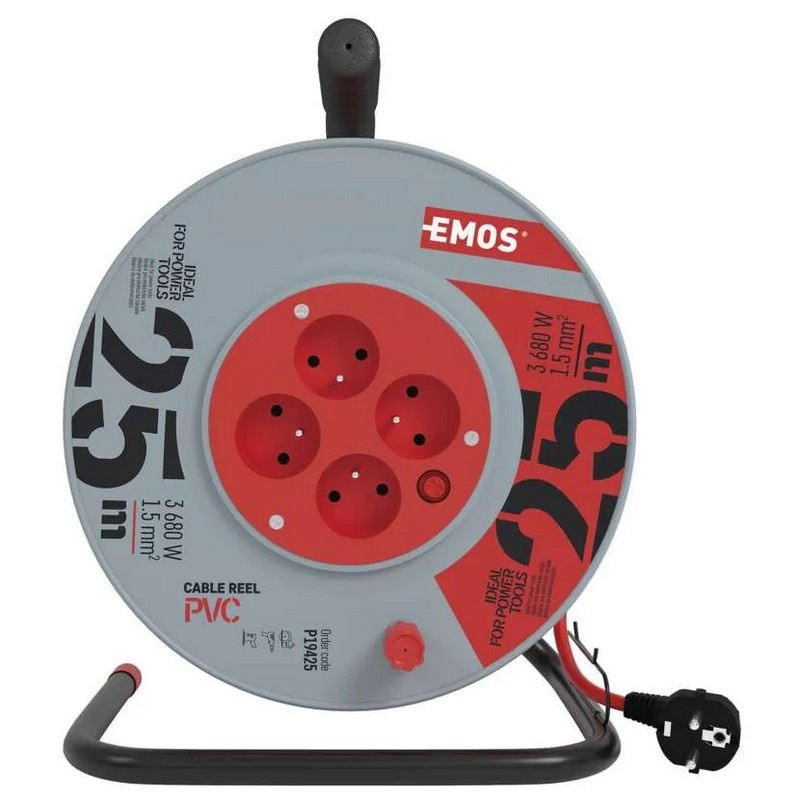 Przedłużacz bębnowy zwijany P19425 4 gniazda 3×1,5 mm² 25m EMOS front