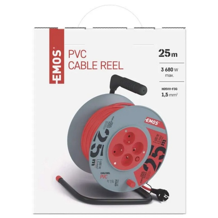 Przedłużacz bębnowy zwijany P19425 4 gniazda 3×1,5 mm² 25m EMOS opakowanie front