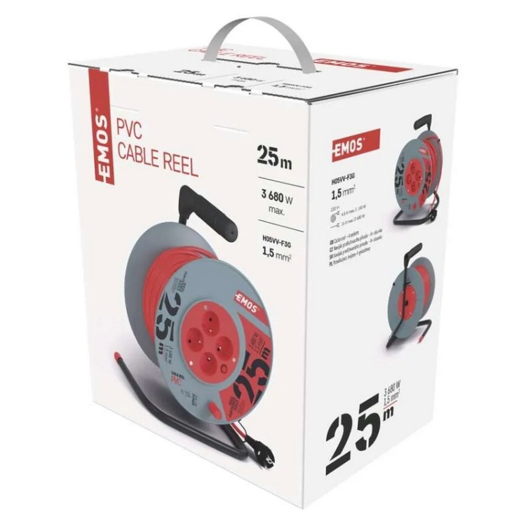 Przedłużacz bębnowy zwijany P19425 4 gniazda 3×1,5 mm² 25m EMOS opakakowanie