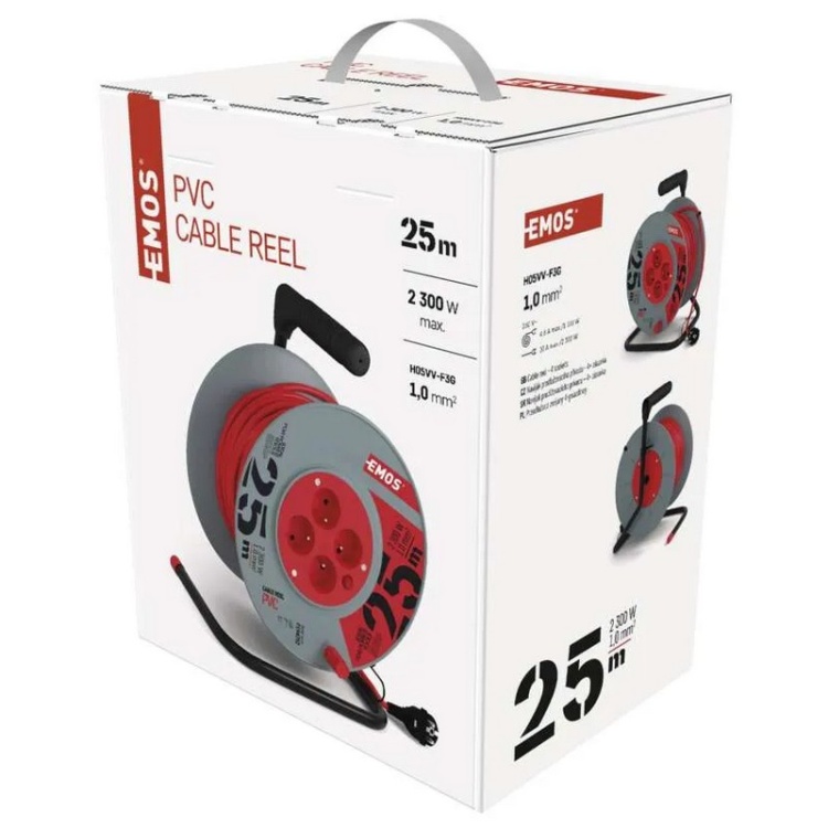Przedłużacz bębnowy zwijany P194252 4 gniazda 3×1,0 mm² 25m EMOS opakowanie