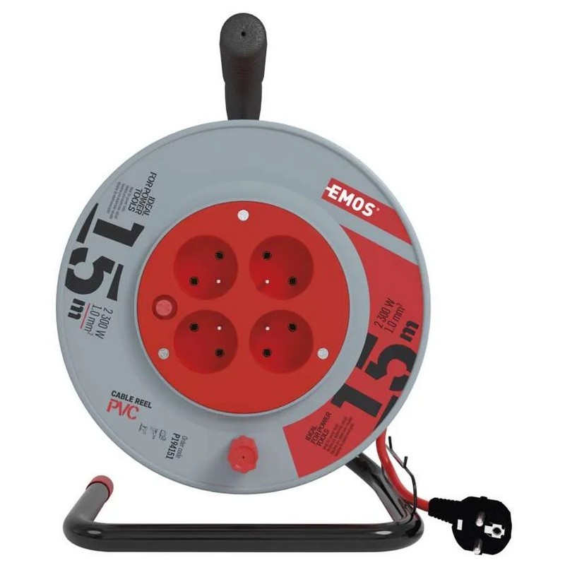 Przedłużacz bębnowy zwijany P194151 4 gniazda 3×1,0 mm² 15m EMOS front