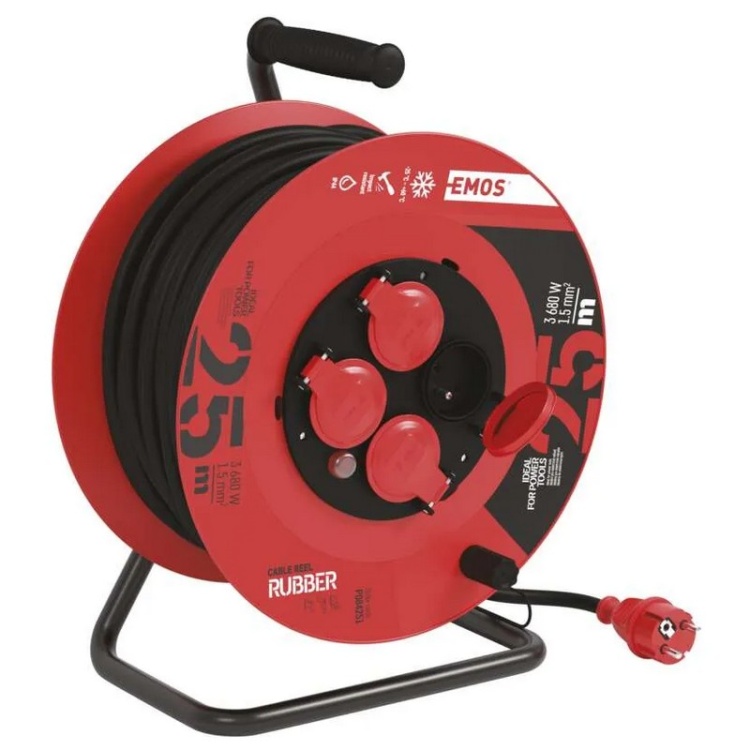 Przedłużacz zwijany gumowy P084251 4 gniazda 3×1,5 mm² 25m IP44 EMOS