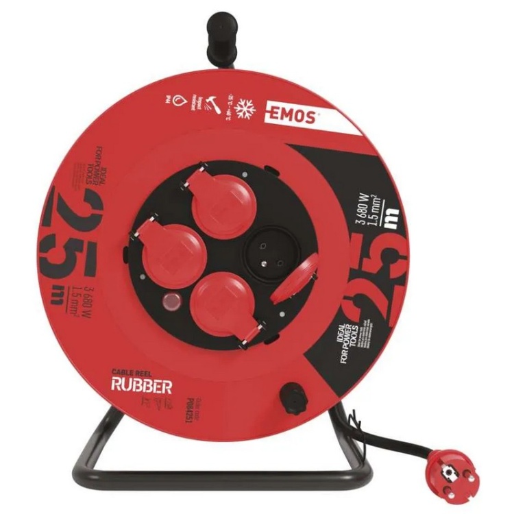 Przedłużacz zwijany gumowy P084251 4 gniazda 3×1,5 mm² 25m IP44 EMOS front