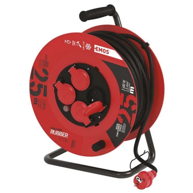 Przedłużacz zwijany gumowy P084251 4 gniazda 3×1,5 mm² 25m IP44 EMOS bokiem