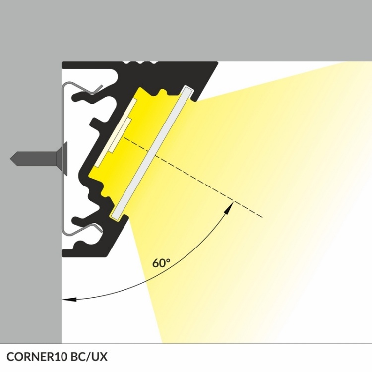 Profil led CORNER10 anodowany srebrny, klosz mleczny odcinki: 1m, 2m Topmet