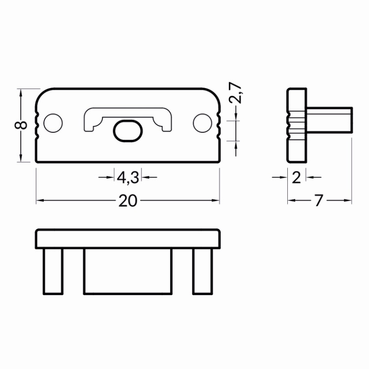 Zaślepka do profilu led SURFACE10 GEN2 z otworem biała Topmet wymiary