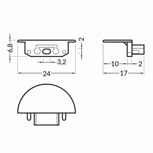 Zaślepka do profilu led GROOVE10 GEN2 z otworem szara Topmet wymiary