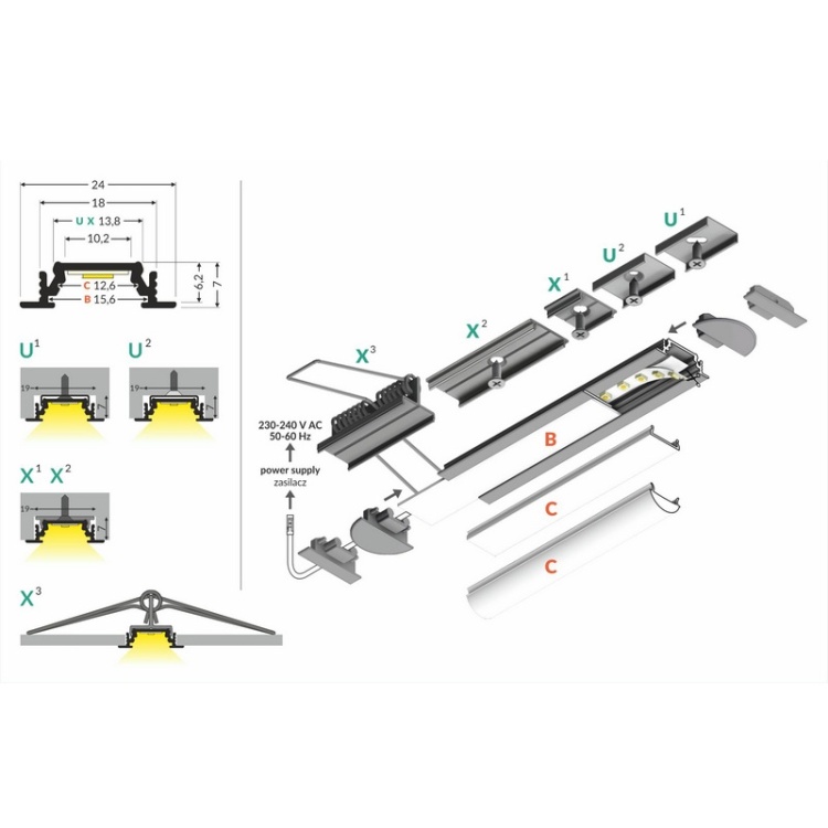 Profil LED GROOVE10 biały odcinki: 1m, 2m Topmet diagran