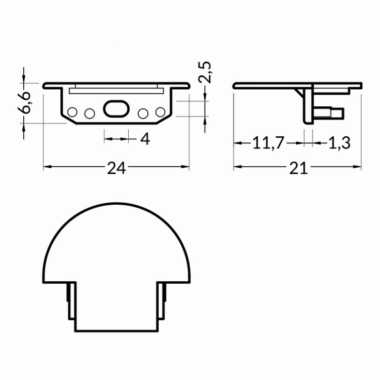 Zaślepka do profilu led GROOVE10 z otworem biała Topmet wymiary