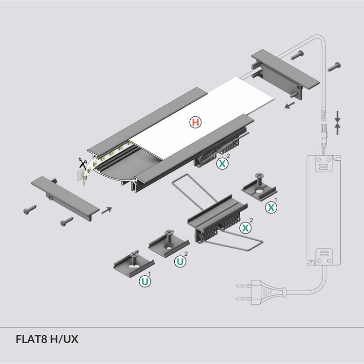 Profil LED FLAT8 srebrny anodowany odcinki: 1m, 2m Topmet schemat