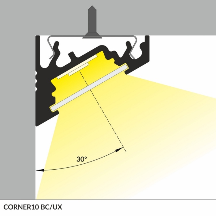 Profil LED CORNER10 biały odcinki: 1m, 2m Topmet sposób montażu